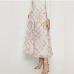 Lauren by Ralph Lauren Light Plaid Midi Flowy Skirt Size 6